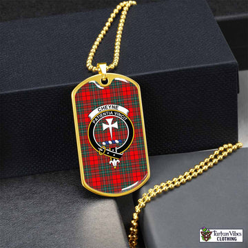 Cheyne Tartan Dog Tag Necklace with Family Crest