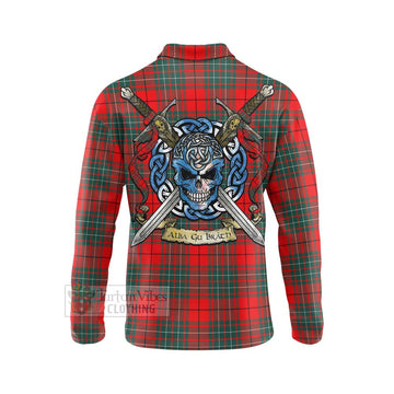 Cheyne Tartan Long Sleeve Polo Shirt with Family Crest Celtic Skull Style