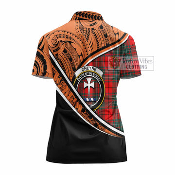 Cheyne Crest Tartan Women's Polo Shirt with Polynesian Vibes Style - Orange Version