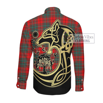 Cheyne Tartan Long Sleeve Button Shirt with Family Crest Celtic Wolf Style