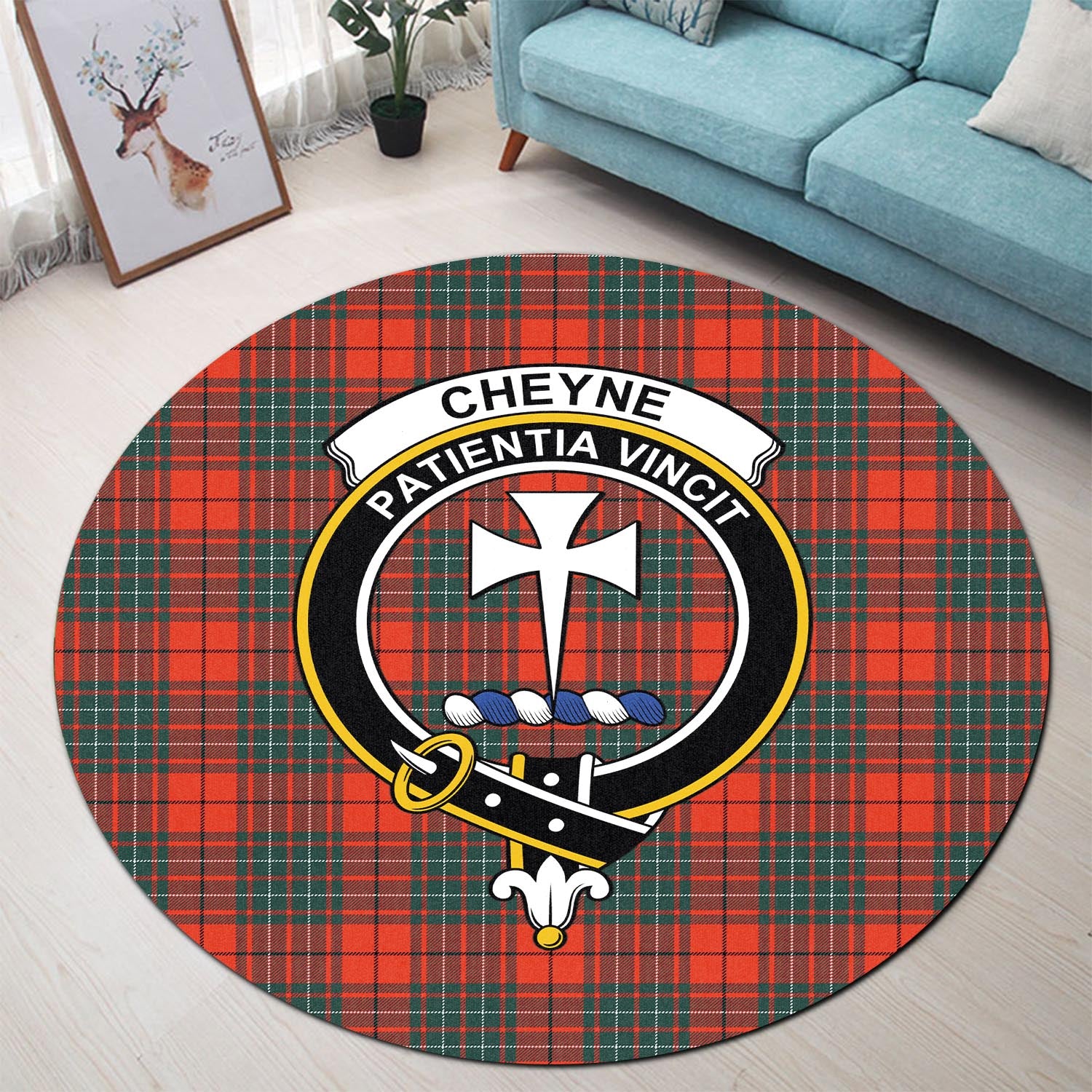 Cheyne Tartan Round Rug with Family Crest - Tartanvibesclothing