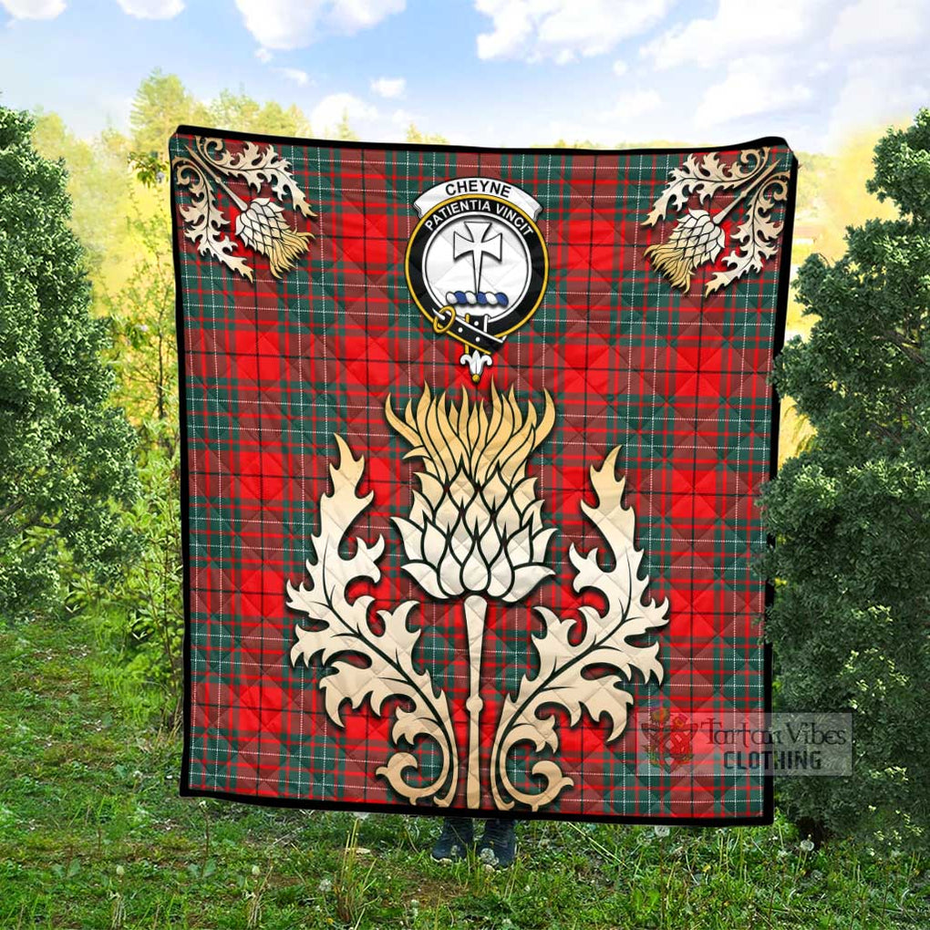 Tartan Vibes Clothing Cheyne Tartan Quilt with Family Crest and Golden Thistle Style