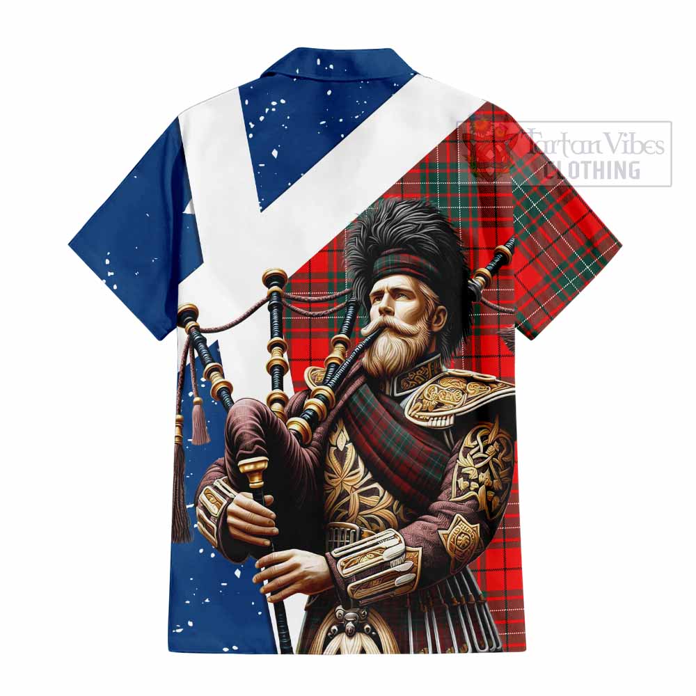 Tartan Vibes Clothing Cheyne Tartan Short Sleeve Button Shirt with Family Crest Scottish Bagpiper Vibes