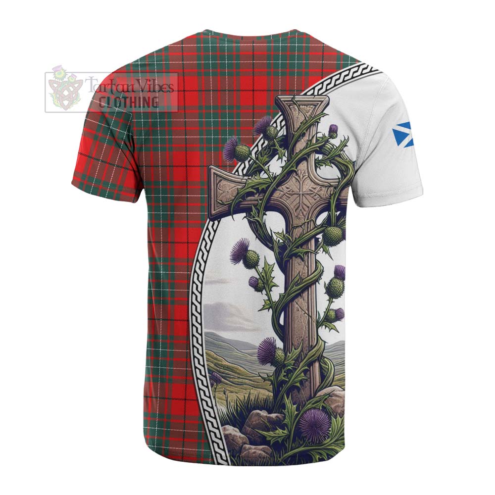 Tartan Vibes Clothing Cheyne Tartan Cotton T-shirt with Family Crest and St. Andrew's Cross Accented by Thistle Vines