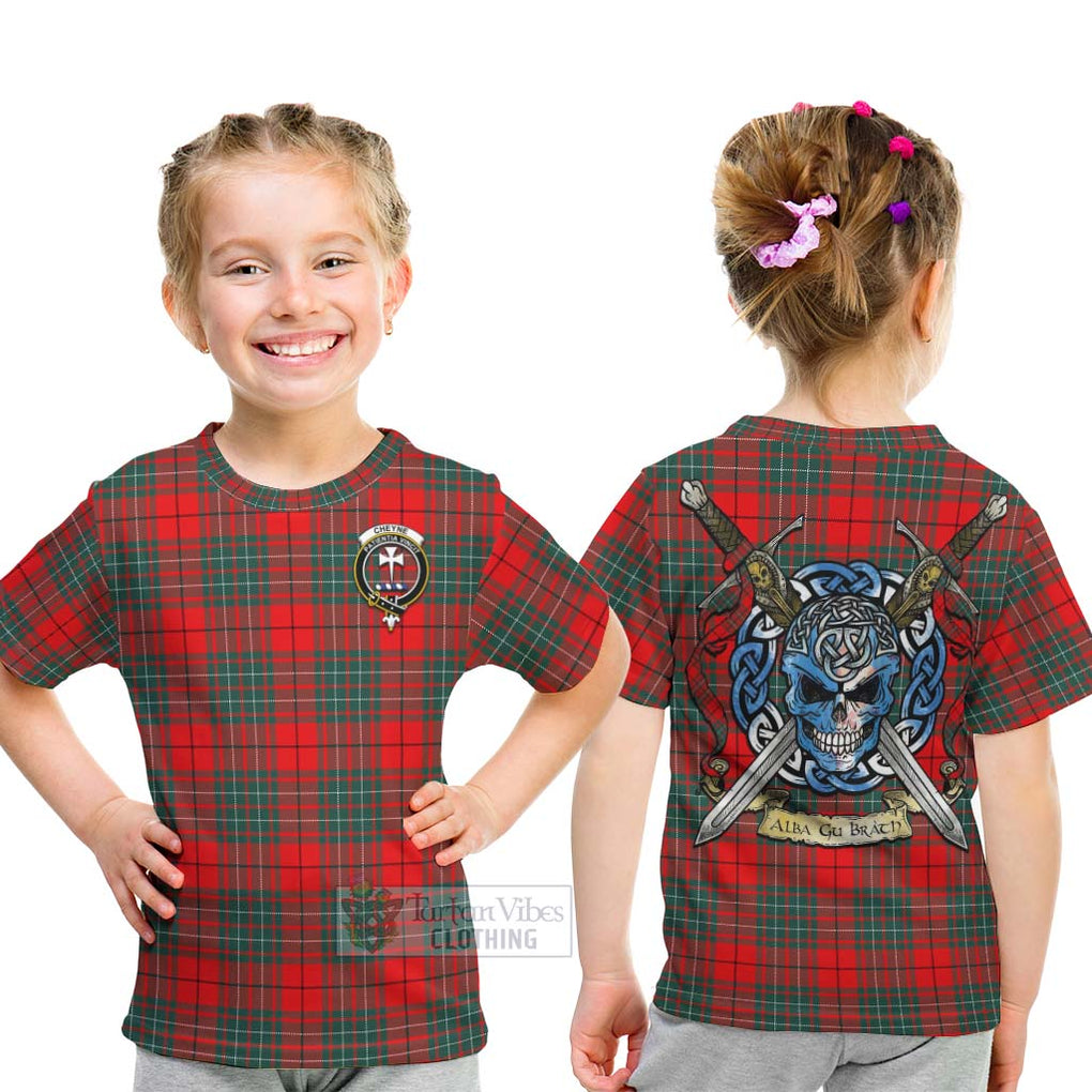 Tartan Vibes Clothing Cheyne Tartan Kid T-Shirt with Family Crest Celtic Skull Style