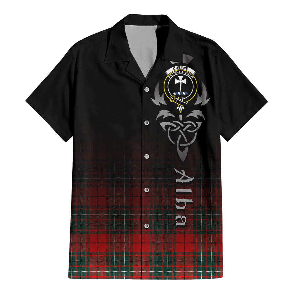 Tartan Vibes Clothing Cheyne Tartan Short Sleeve Button Up Featuring Alba Gu Brath Family Crest Celtic Inspired