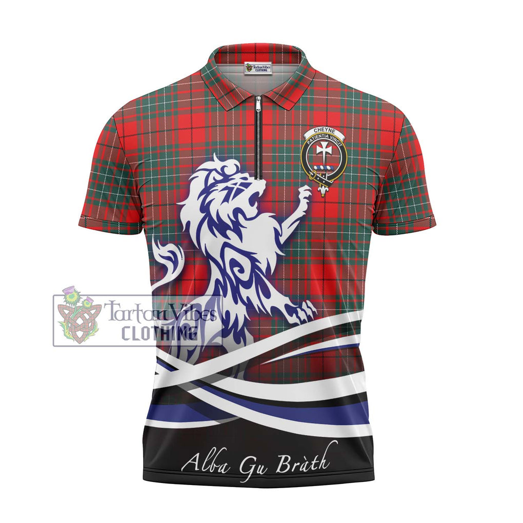 Cheyne Tartan Zipper Polo Shirt with Alba Gu Brath Regal Lion Emblem - Tartanvibesclothing Shop