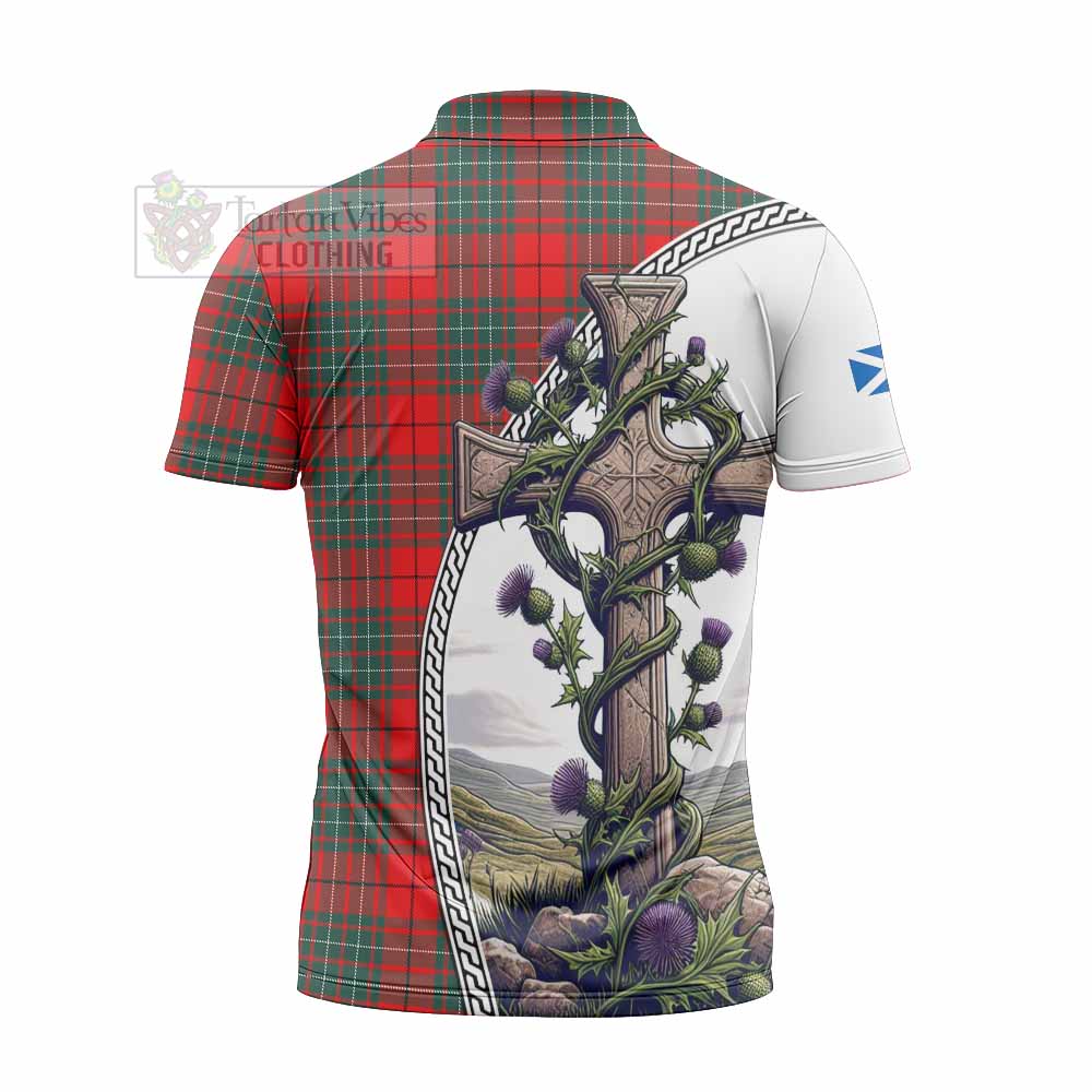 Tartan Vibes Clothing Cheyne Tartan Zipper Polo Shirt with Family Crest and St. Andrew's Cross Accented by Thistle Vines