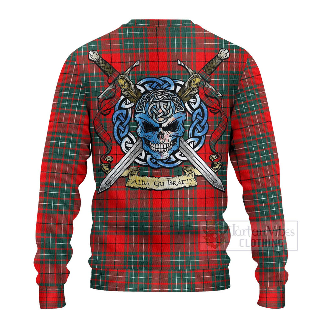 Tartan Vibes Clothing Cheyne Tartan Knitted Sweater with Family Crest Celtic Skull Style