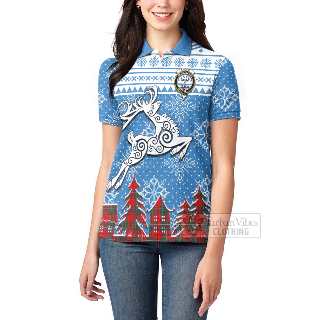 Tartan Vibes Clothing Cheyne Clan Christmas Women's Polo Shirt Celtic Reindeer Style