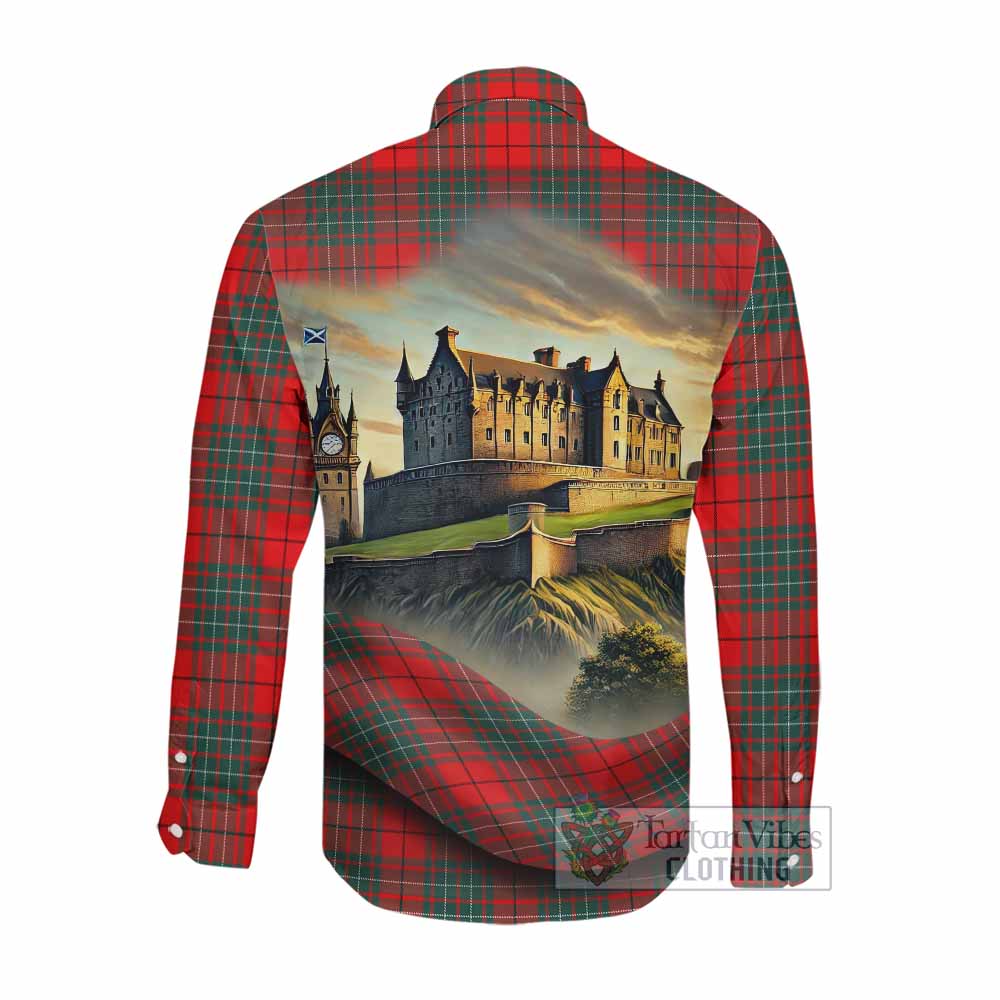 Cheyne Tartan Family Crest Long Sleeve Button Shirt with Scottish Ancient Castle Style Men's Shirt - Tartan Vibes Clothing
