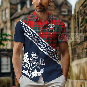 Cheyne Tartan Short Sleeve Button Shirt Featuring Thistle and Scotland Map