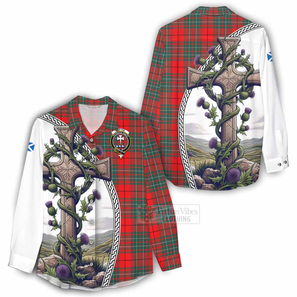 Tartan Vibes Clothing Cheyne Tartan Women's Casual Shirt with Family Crest and St. Andrew's Cross Accented by Thistle Vines