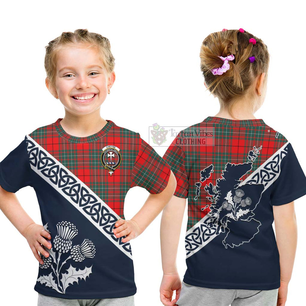 Tartan Vibes Clothing Cheyne Tartan Kid T-Shirt Featuring Thistle and Scotland Map