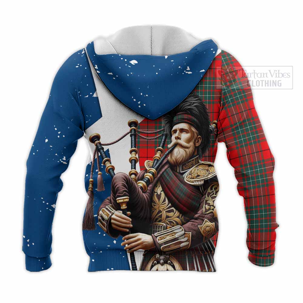 Tartan Vibes Clothing Cheyne Tartan Knitted Hoodie with Family Crest Scottish Bagpiper Vibes