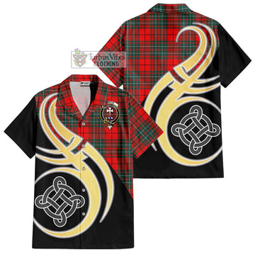 Cheyne Tartan Short Sleeve Button Shirt with Family Crest and Celtic Symbol Style