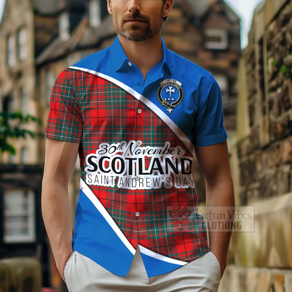 Tartan Vibes Clothing Cheyne Family Crest Tartan Short Sleeve Button Shirt Celebrate Saint Andrew's Day in Style