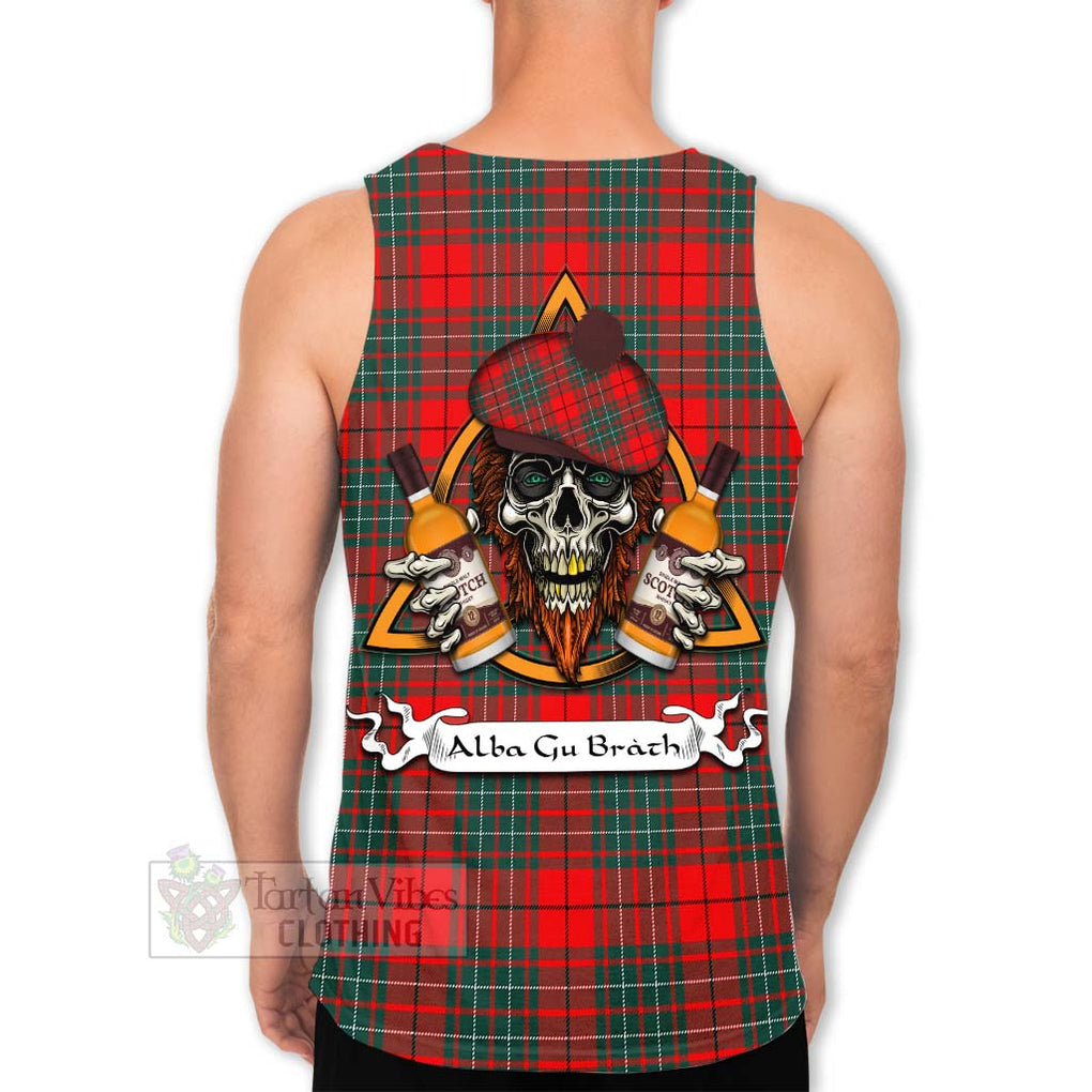 Tartan Vibes Clothing Cheyne Tartan Men's Tank Top with Family Crest and Bearded Skull Holding Bottles of Whiskey