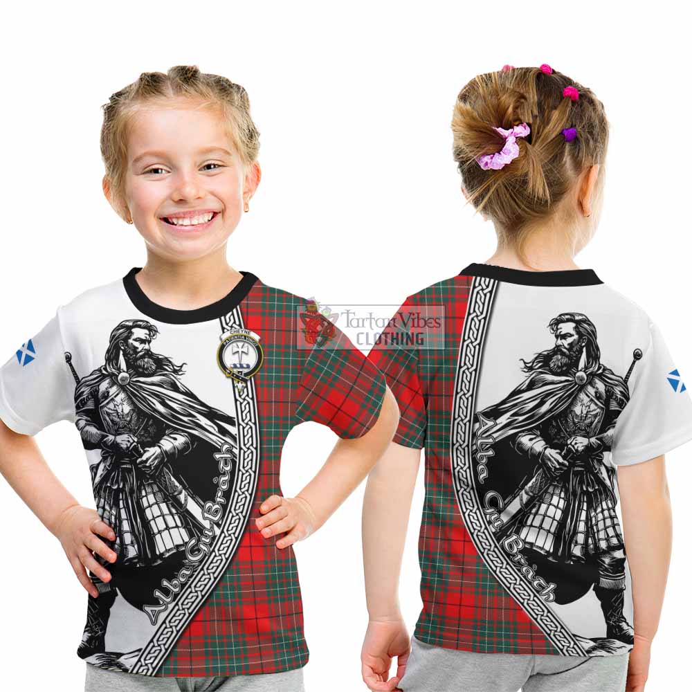 Cheyne Tartan Clan Crest Kid T-Shirt with Highlander Warrior Celtic Style