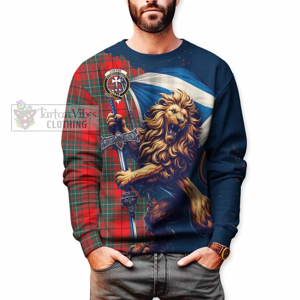 Tartan Vibes Clothing Cheyne Tartan Family Crest Sweatshirt with Scottish Majestic Lion