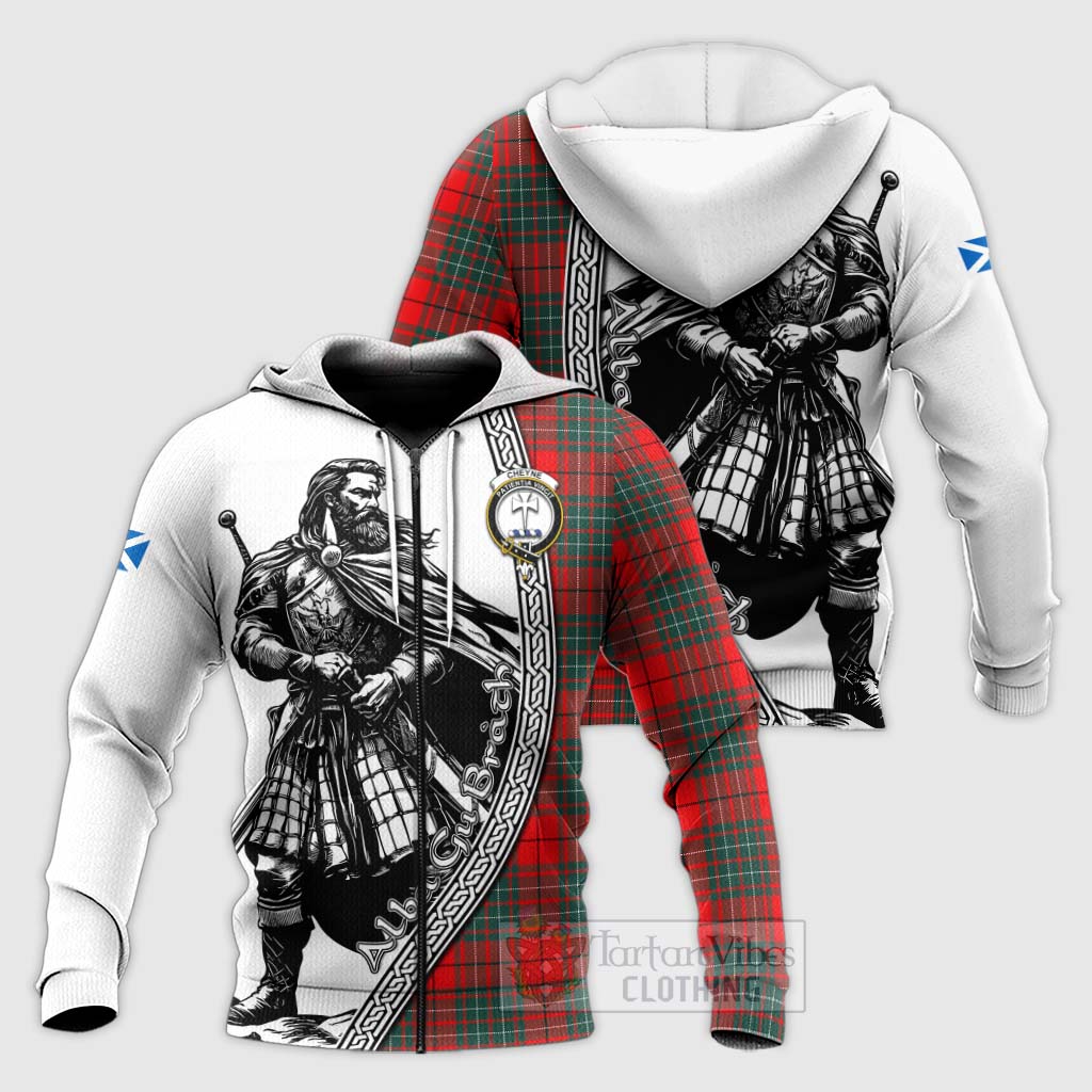 Tartan Vibes Clothing Cheyne Tartan Clan Crest Knitted Hoodie with Highlander Warrior Celtic Style