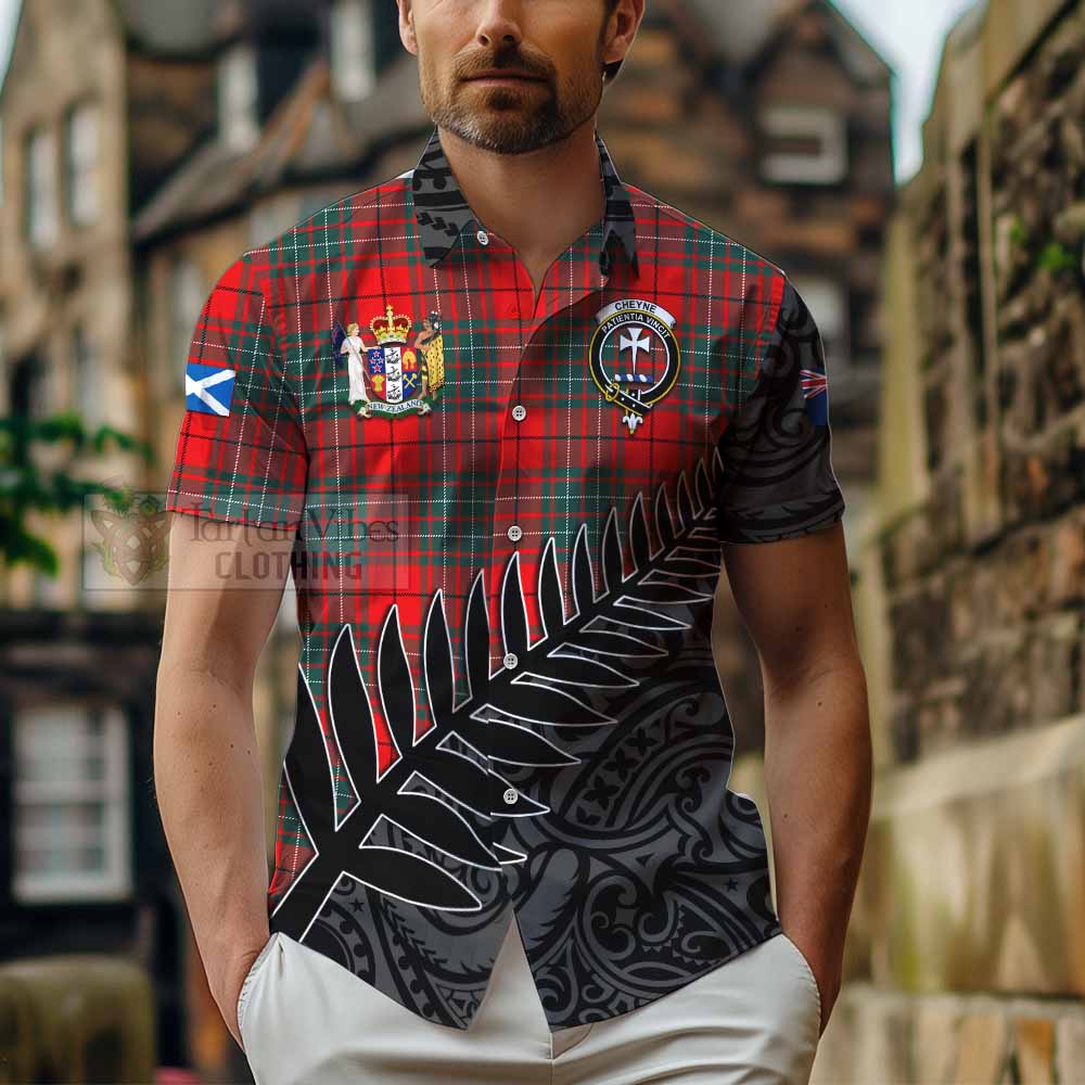 Tartan Vibes Clothing Cheyne Crest Tartan Short Sleeve Button Shirt with New Zealand Silver Fern Half Style