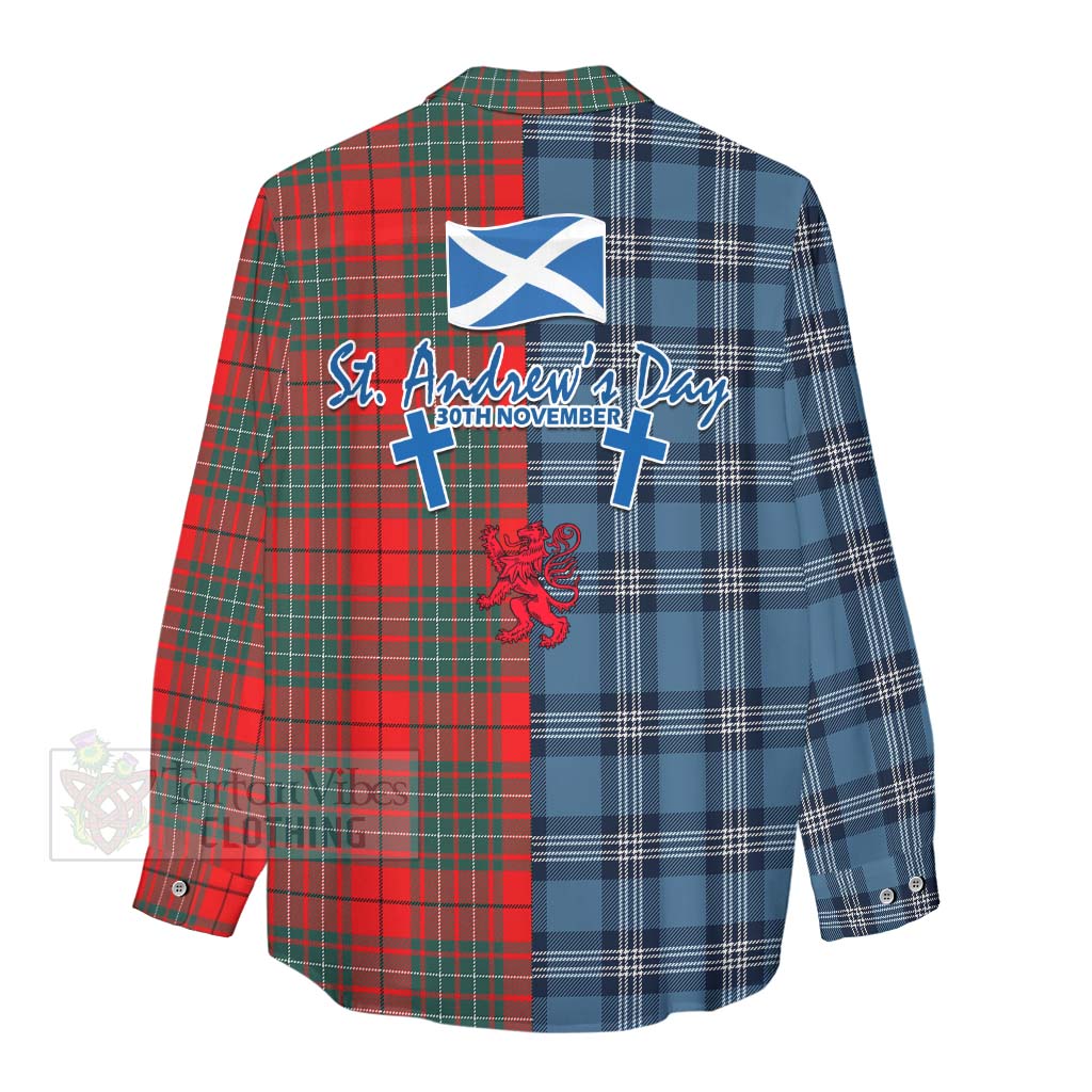 Tartan Vibes Clothing Cheyne Tartan Women's Casual Shirt Happy St. Andrew's Day Half Tartan Style