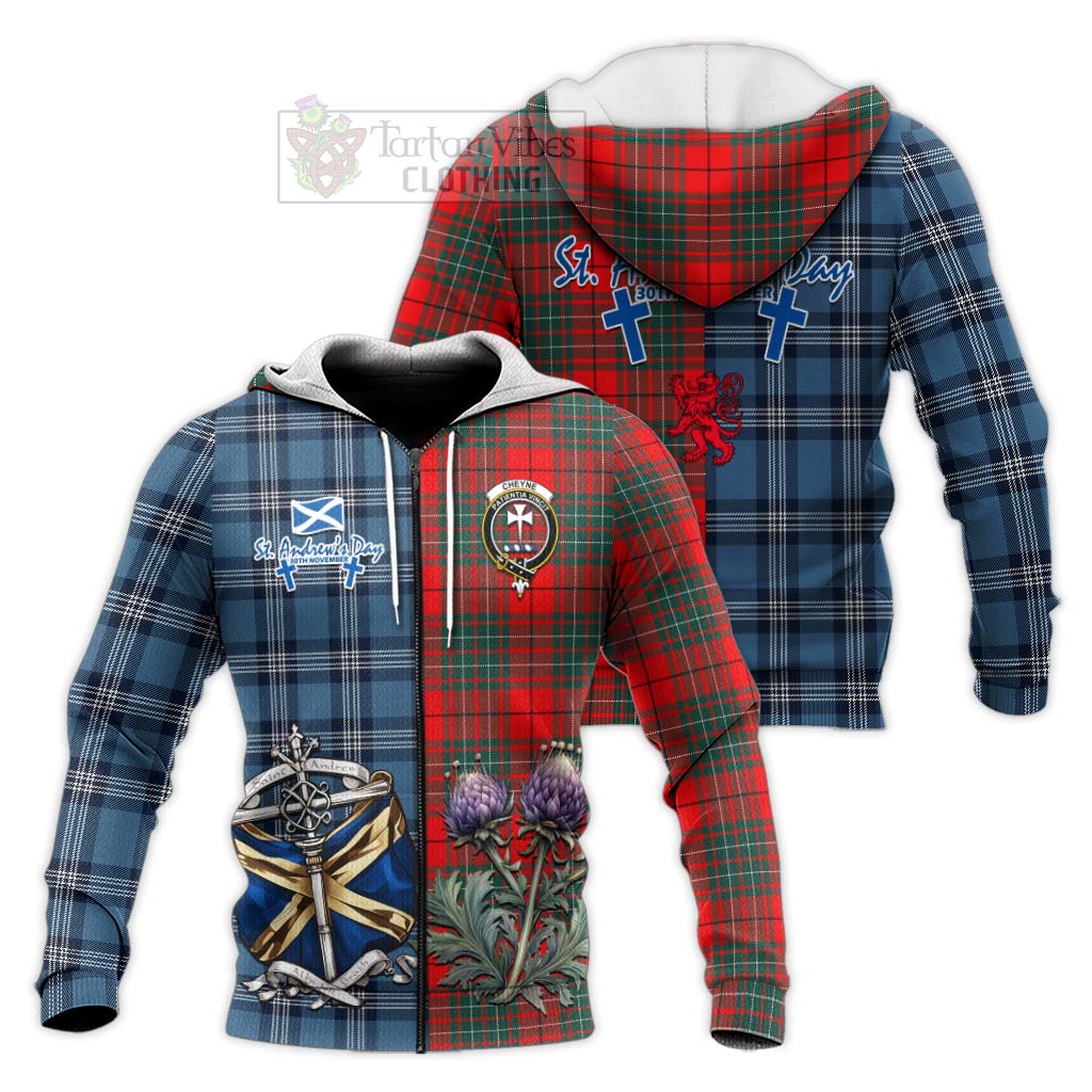 Tartan Vibes Clothing Cheyne Tartan Knitted Hoodie Happy St. Andrew's Day Half Tartan Style