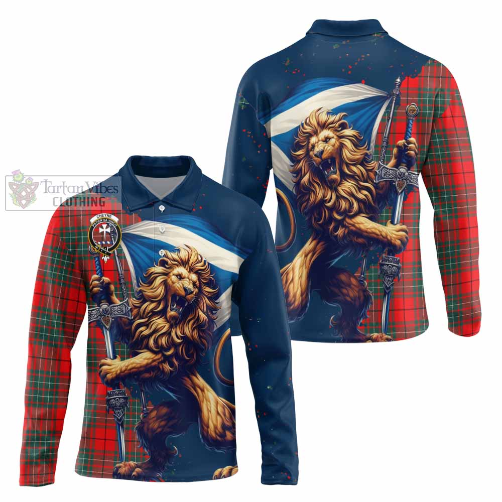 Tartan Vibes Clothing Cheyne Tartan Family Crest Long Sleeve Polo Shirt with Scottish Majestic Lion