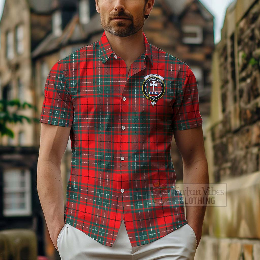 Tartan Vibes Clothing Cheyne Tartan Short Sleeve Button Shirt with Family Crest Celtic Skull Style