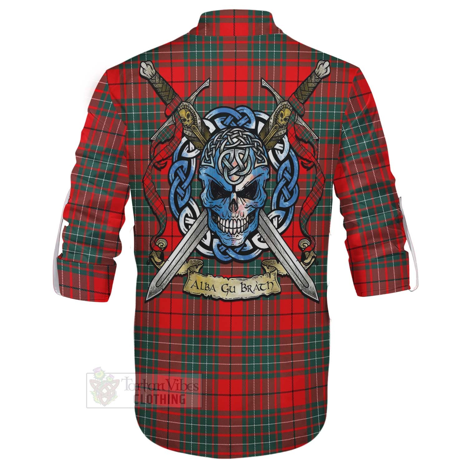 Tartan Vibes Clothing Cheyne Tartan Ghillie Kilt Shirt with Family Crest Celtic Skull Style