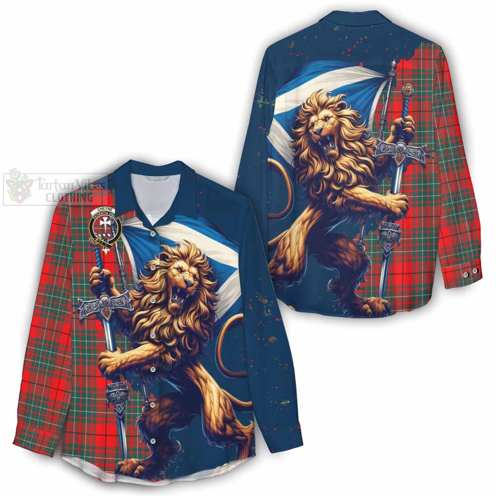 Tartan Vibes Clothing Cheyne Tartan Family Crest Women's Casual Shirt with Scottish Majestic Lion