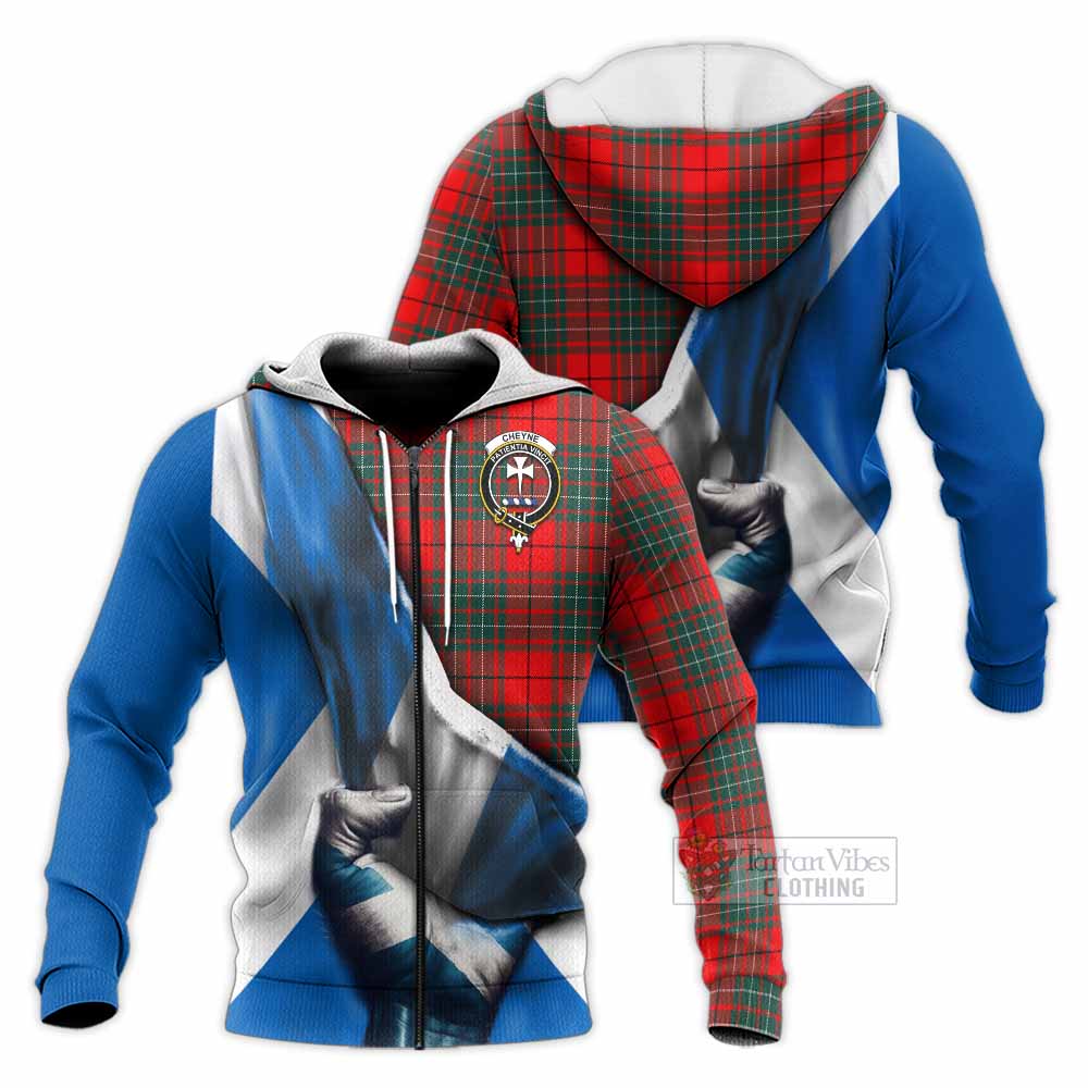 Tartan Vibes Clothing Cheyne Tartan Knitted Hoodie with Family Crest Scotland Patriotic Style