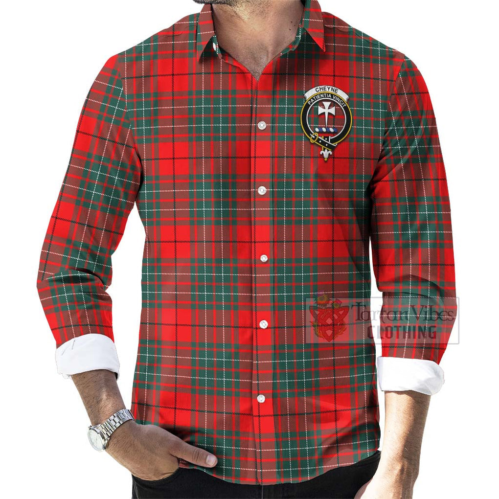 Tartan Vibes Clothing Cheyne Tartan Long Sleeve Button Shirt with Family Crest Celtic Skull Style