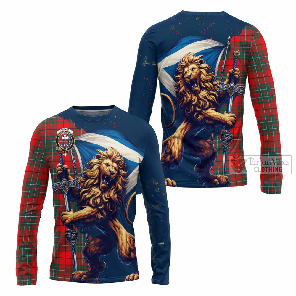 Tartan Vibes Clothing Cheyne Tartan Family Crest Long Sleeve T-Shirt with Scottish Majestic Lion