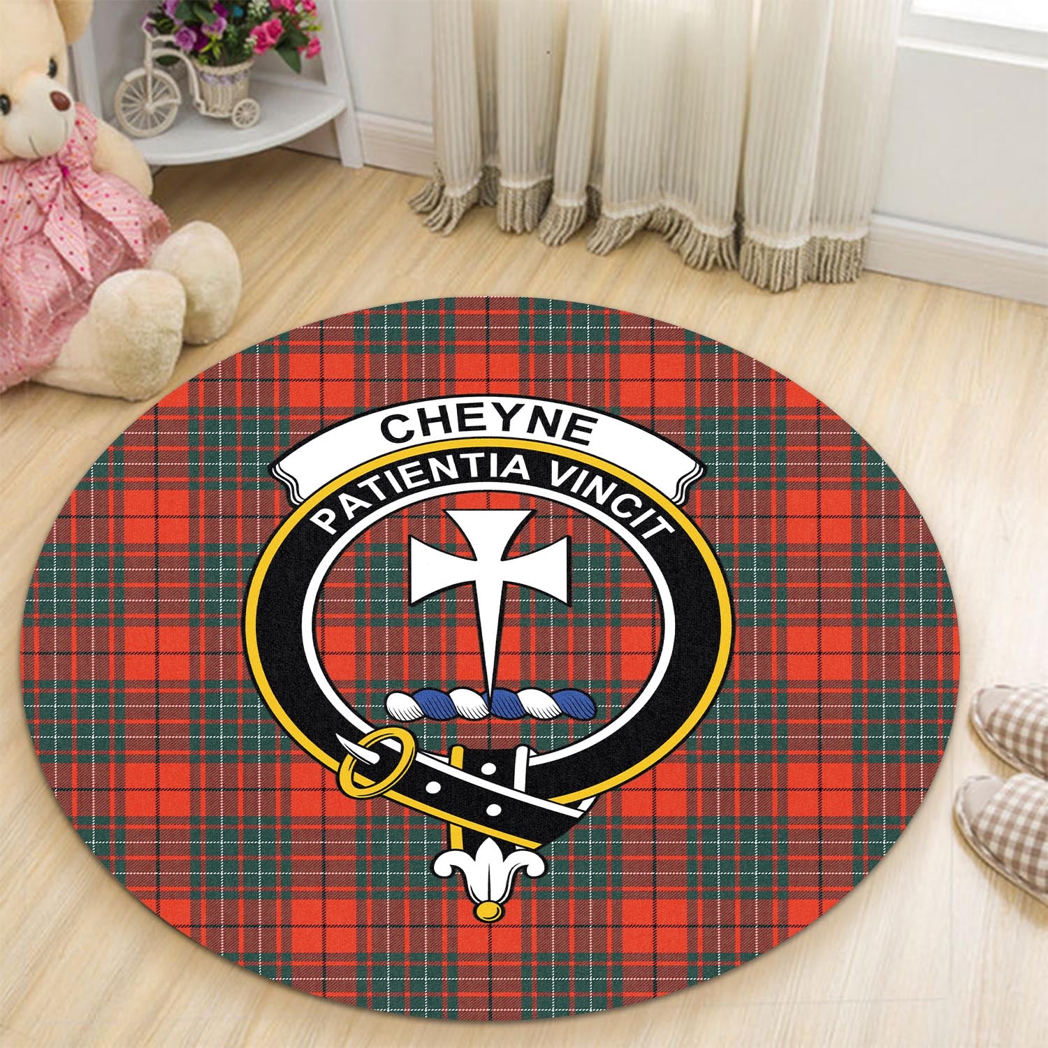 Cheyne Tartan Round Rug with Family Crest - Tartanvibesclothing