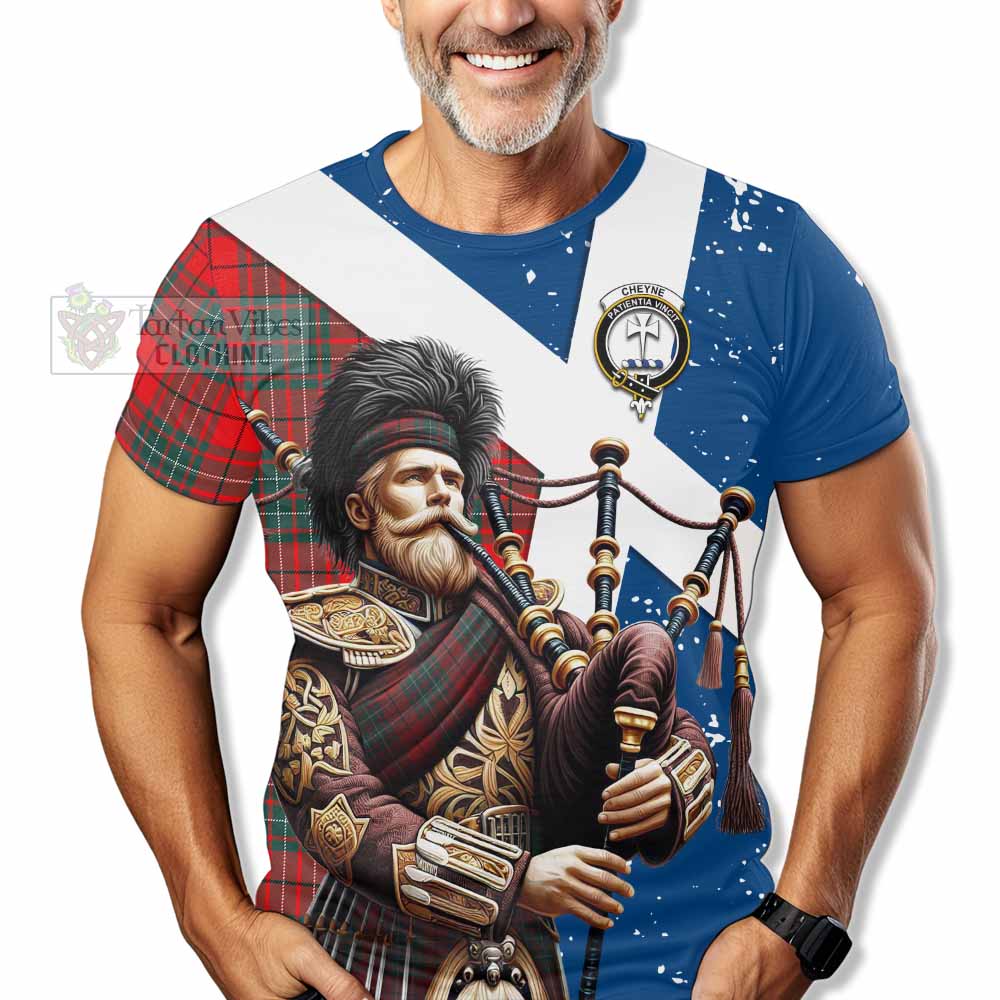 Tartan Vibes Clothing Cheyne Tartan T-Shirt with Family Crest Scottish Bagpiper Vibes