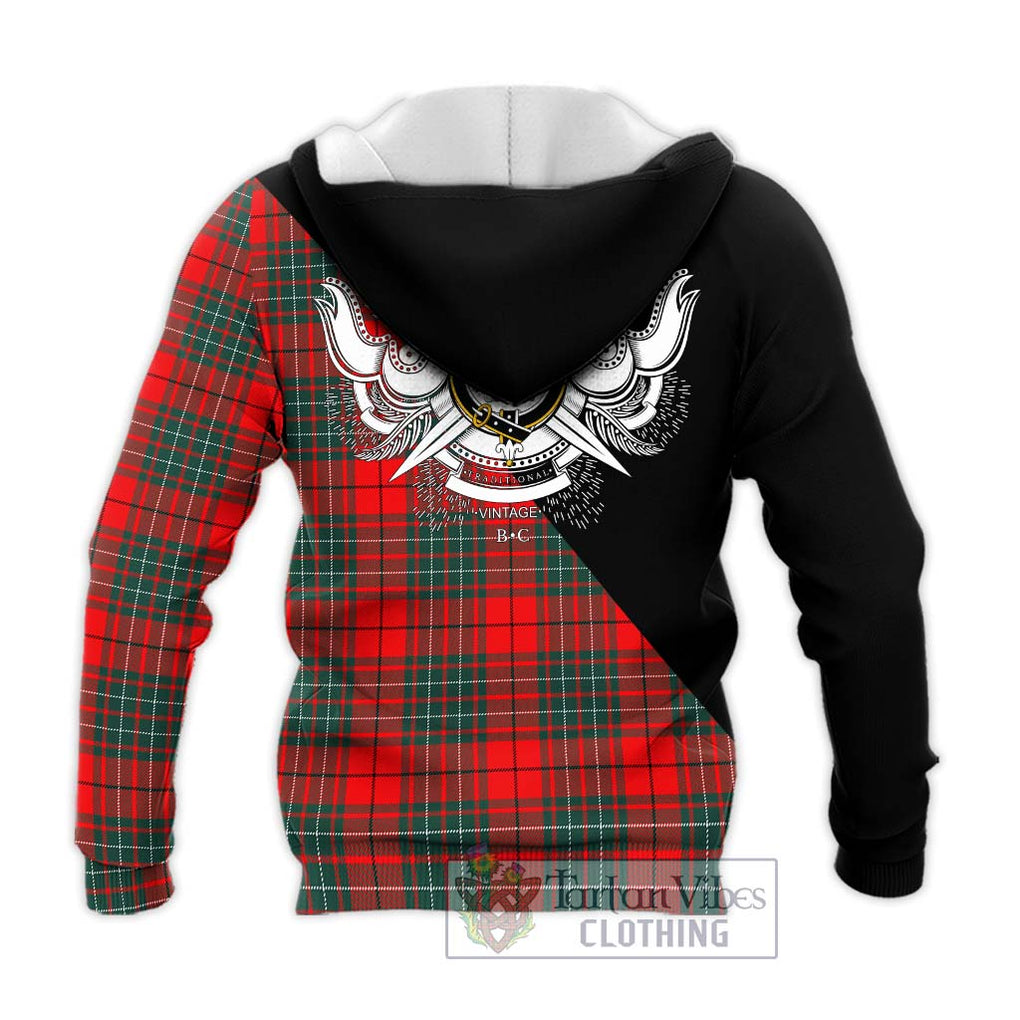 Cheyne Tartan Knitted Hoodie with Family Crest and Military Logo Style - Tartanvibesclothing Shop