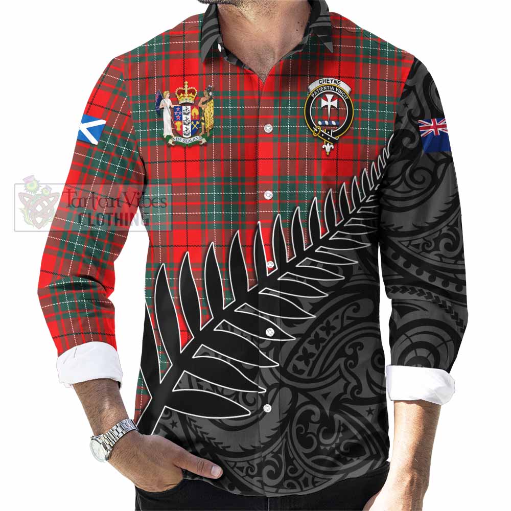 Tartan Vibes Clothing Cheyne Crest Tartan Long Sleeve Button Shirt with New Zealand Silver Fern Half Style