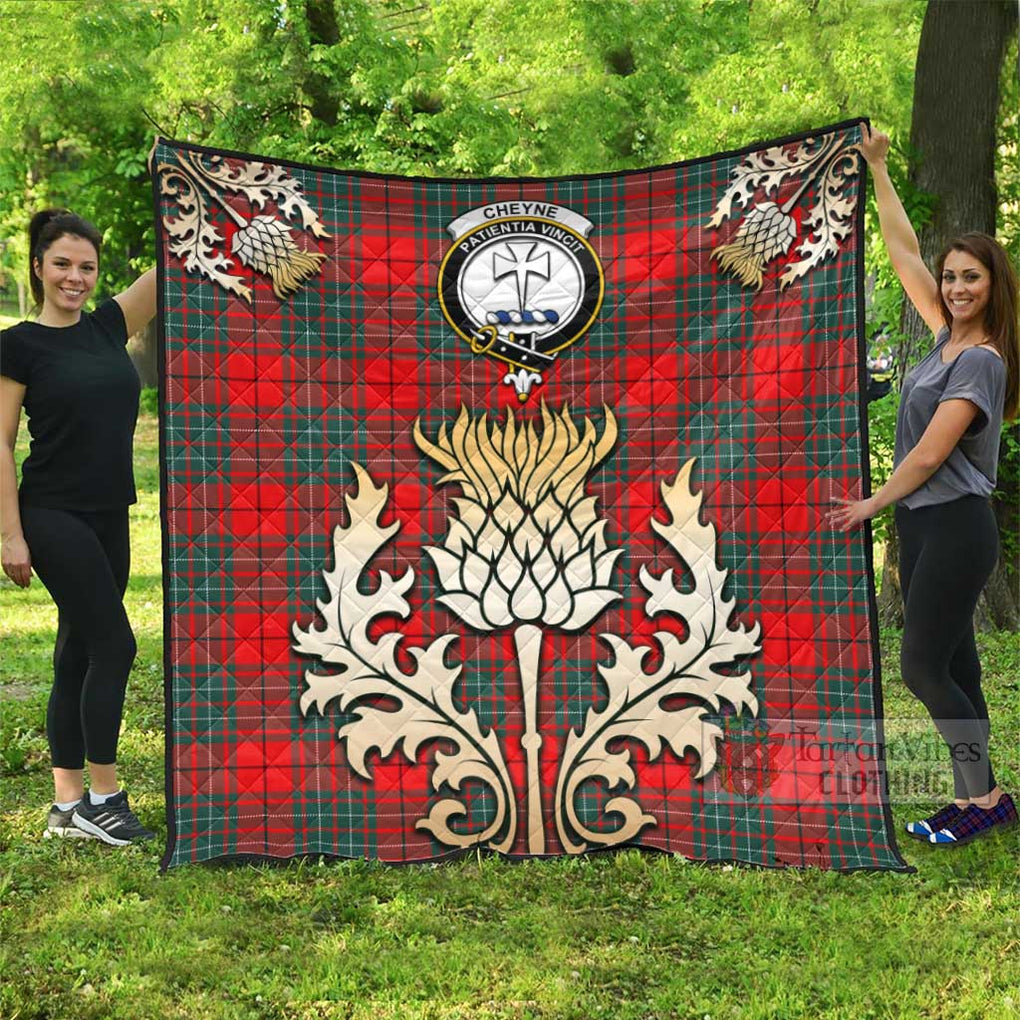 Tartan Vibes Clothing Cheyne Tartan Quilt with Family Crest and Golden Thistle Style