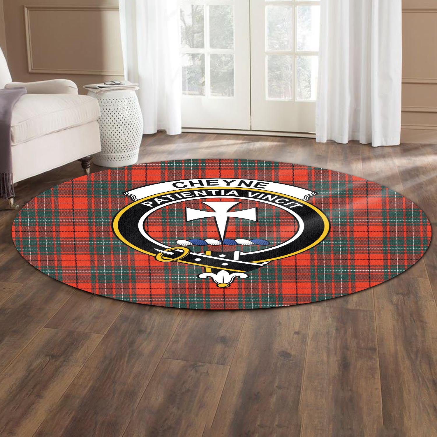 Cheyne Tartan Round Rug with Family Crest - Tartanvibesclothing