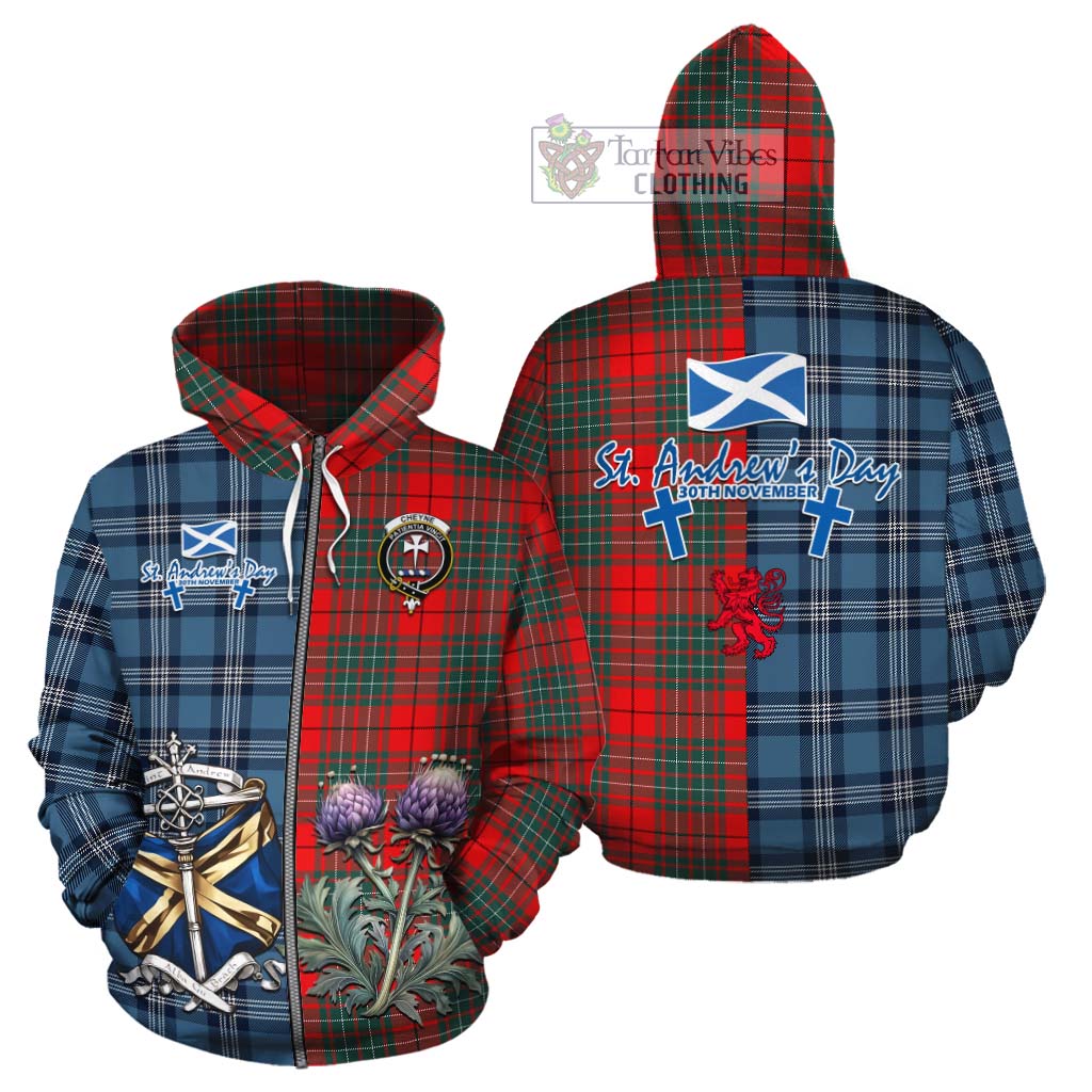 Cheyne Tartan Cotton Hoodie Happy St. Andrew's Day Half Tartan Style - Tartan Vibes Clothing