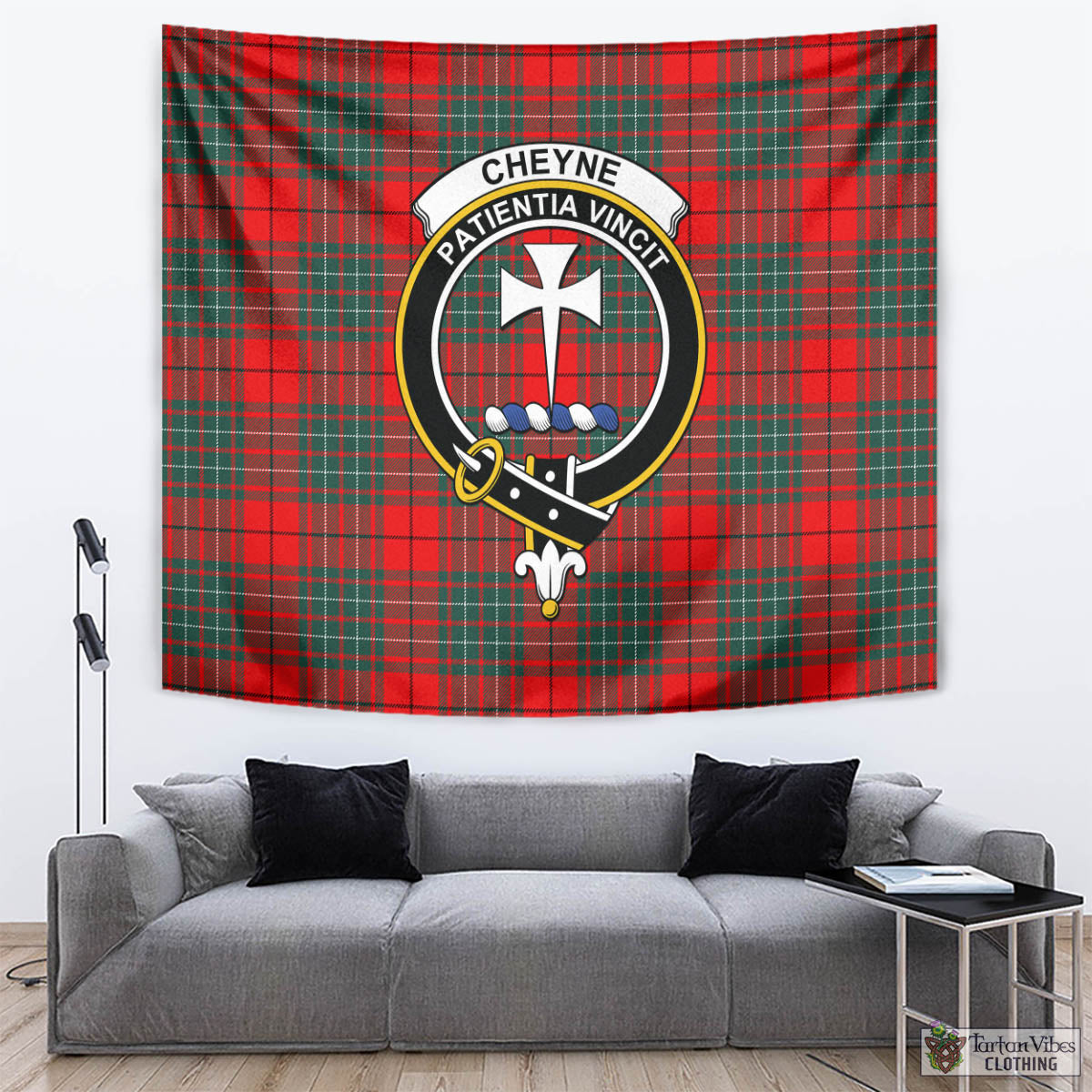 Tartan Vibes Clothing Cheyne Tartan Tapestry Wall Hanging and Home Decor for Room with Family Crest