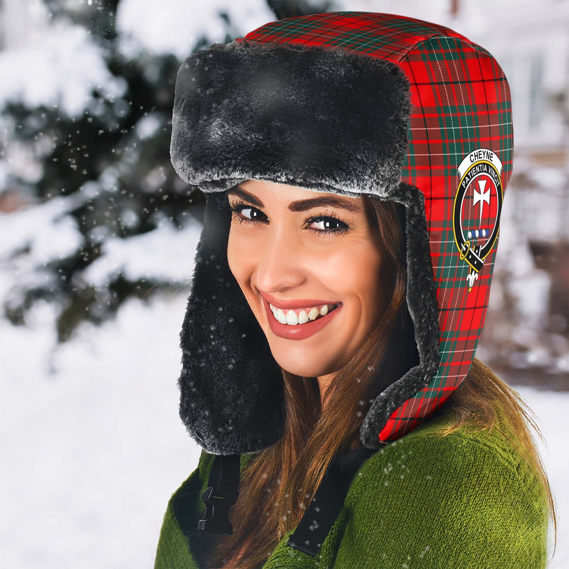 Cheyne Tartan Winter Trapper Hat with Family Crest - Tartanvibesclothing