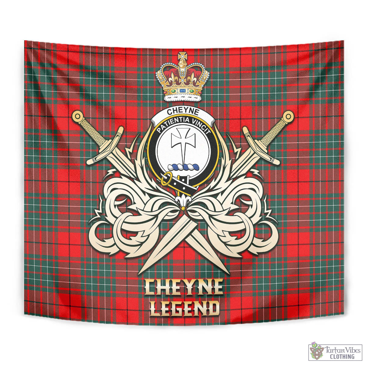 Tartan Vibes Clothing Cheyne Tartan Tapestry with Clan Crest and the Golden Sword of Courageous Legacy