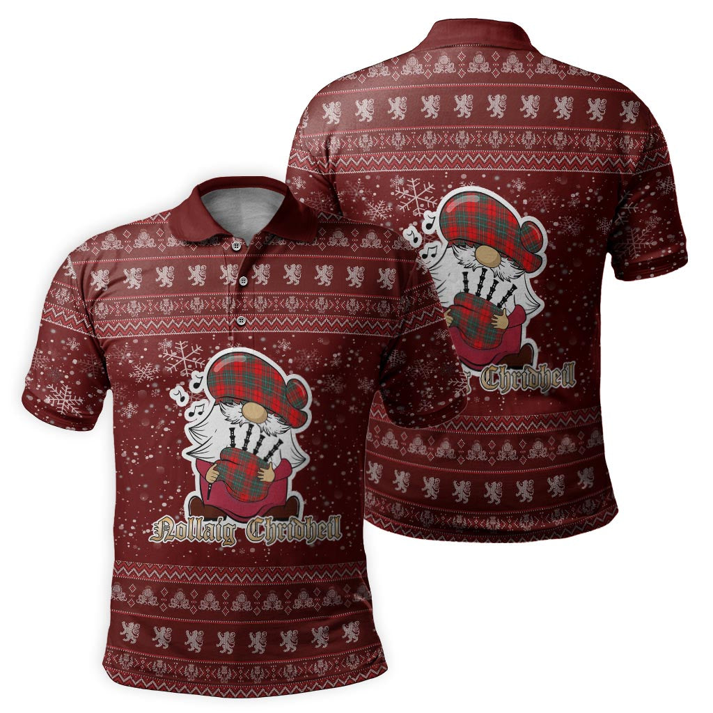 Cheyne Clan Christmas Family Polo Shirt with Funny Gnome Playing Bagpipes - Tartanvibesclothing