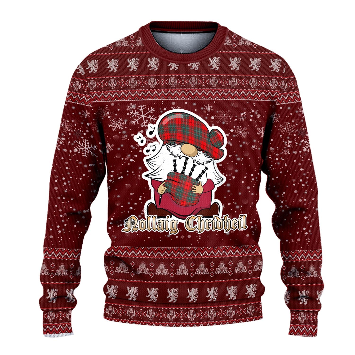 Cheyne Clan Christmas Family Knitted Sweater with Funny Gnome Playing Bagpipes - Tartanvibesclothing