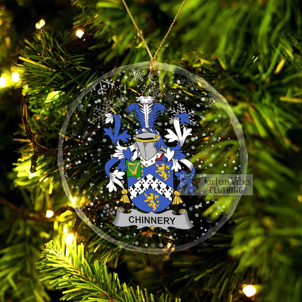 Tartan Vibes Clothing Chinnery Irish Clan Christmas Glass Ornament with Coat of Arms