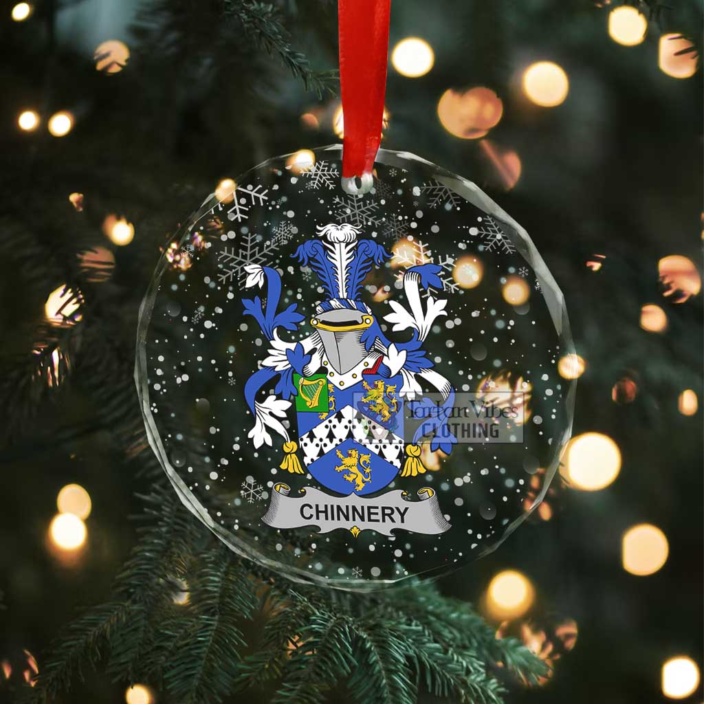 Tartan Vibes Clothing Chinnery Irish Clan Christmas Glass Ornament with Coat of Arms