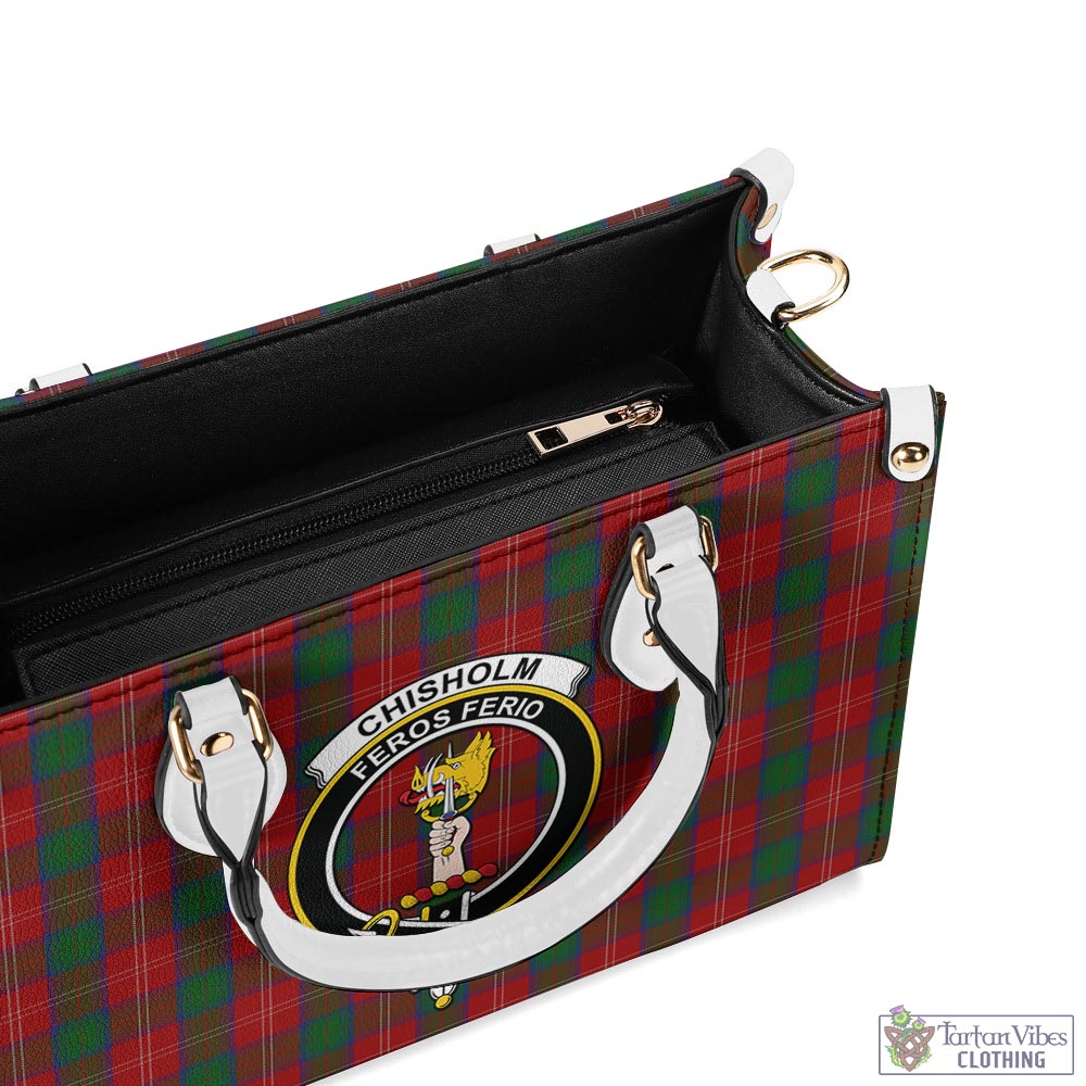 Tartan Vibes Clothing Chisholm Tartan Luxury Leather Handbags with Family Crest